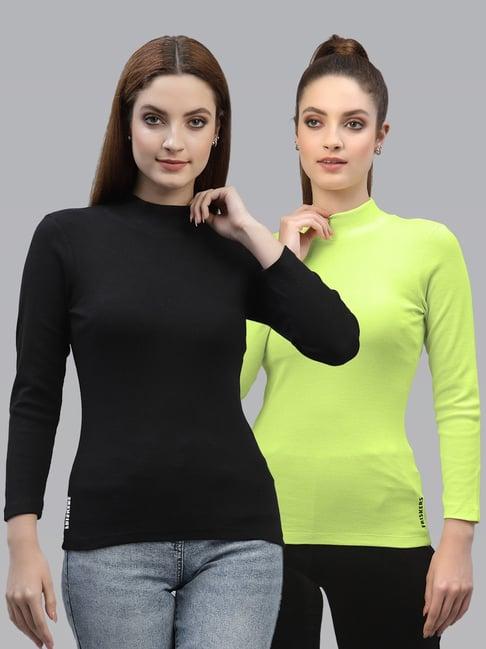 friskers black & green cotton full sleeves top - pack of 2