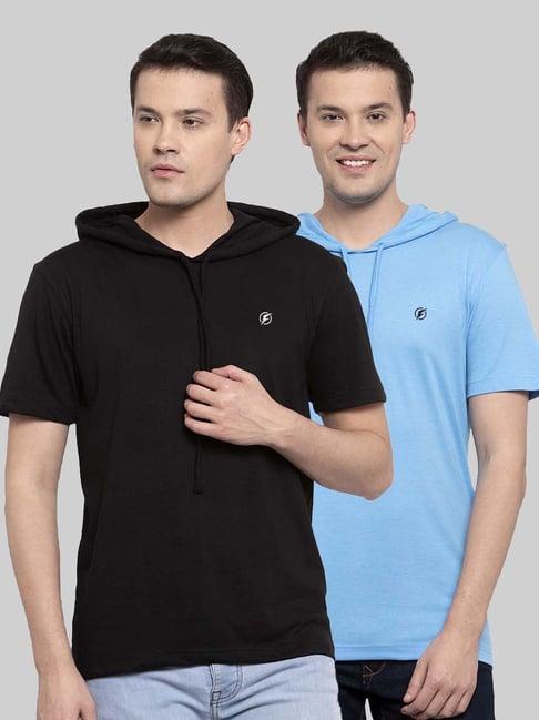 friskers black & light blue slim fit hooded t-shirt - pack of 2