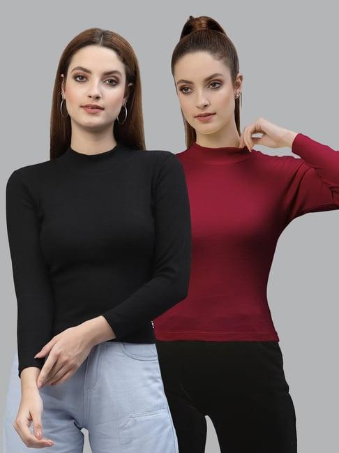 friskers black & maroon cotton full sleeves top - pack of 2