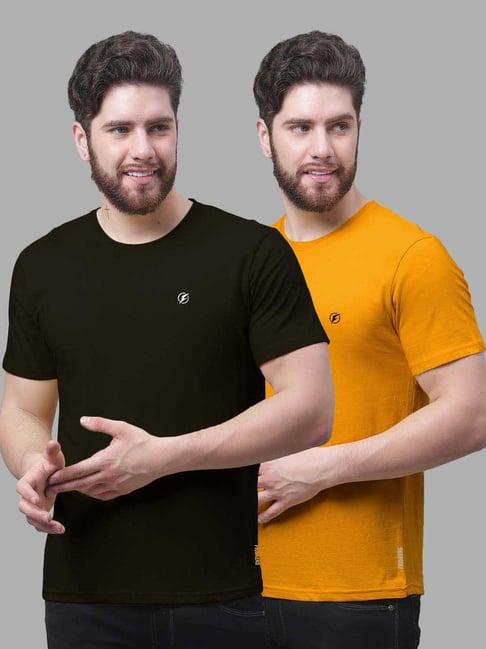 friskers black & mustard slim fit crew t-shirt - pack of 2