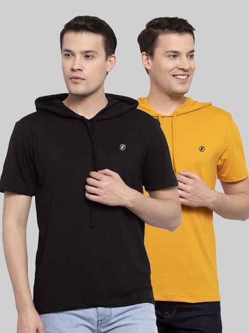 friskers black & mustard slim fit hooded t-shirt - pack of 2