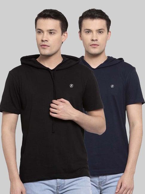 friskers black & navy slim fit hooded t-shirt - pack of 2