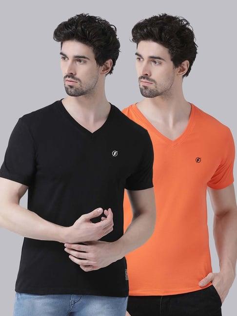 friskers black & orange cotton slim fit t-shirt