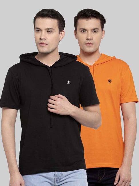 friskers black & orange slim fit hooded t-shirt - pack of 2