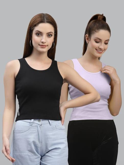 friskers black & purple cotton sleeveless top - pack of 2