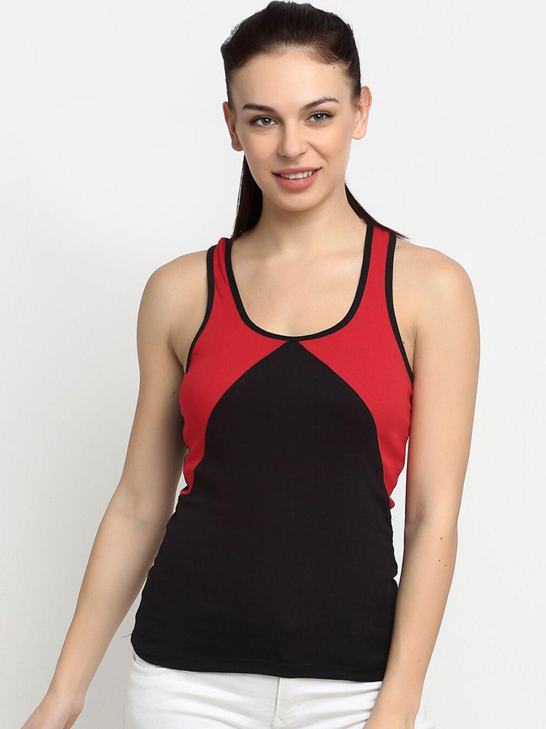 friskers black & red colourblocked pure cotton tank top