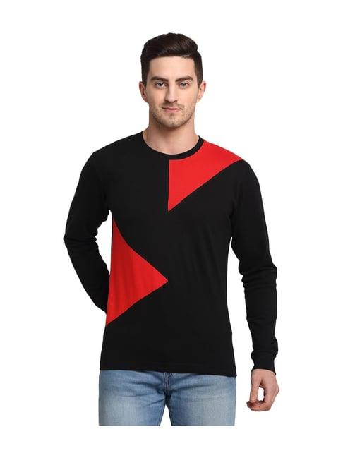 friskers black cotton full sleeves round neck t-shirt