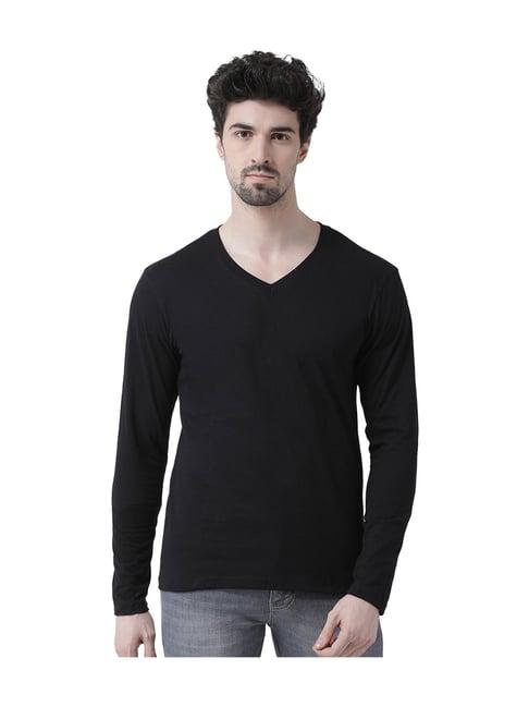 friskers black cotton full sleeves solid t-shirt