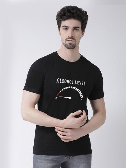 friskers black cotton slim fit printed t-shirt