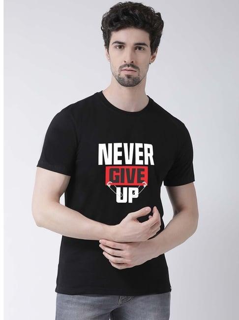 friskers black cotton slim fit printed t-shirt