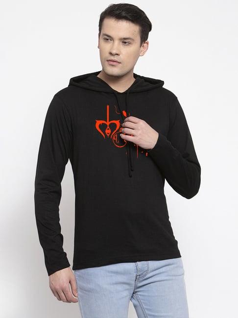 friskers black regular fit graphic print hooded t-shirt