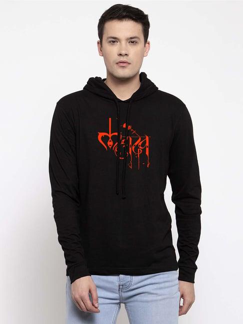 friskers black regular fit graphic print hooded t-shirt