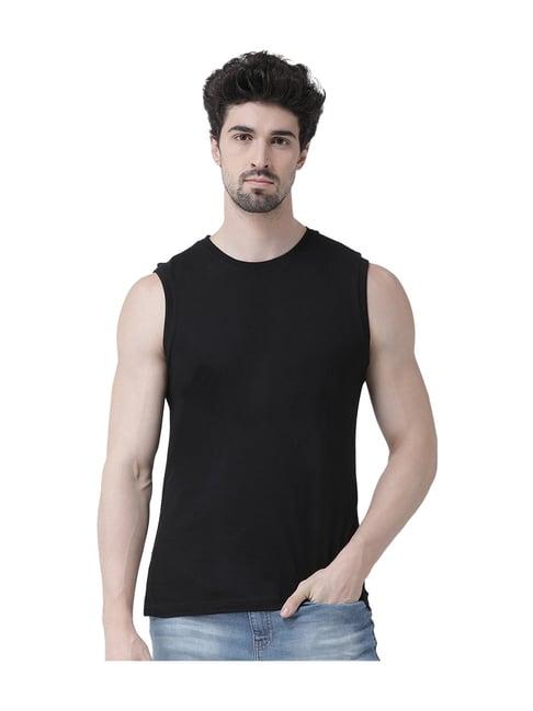 friskers black sleeveless round neck t-shirt