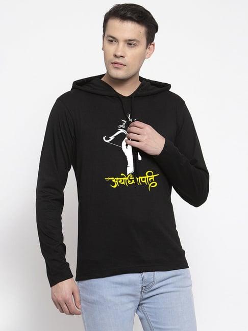 friskers black slim fit graphic print hooded t-shirt