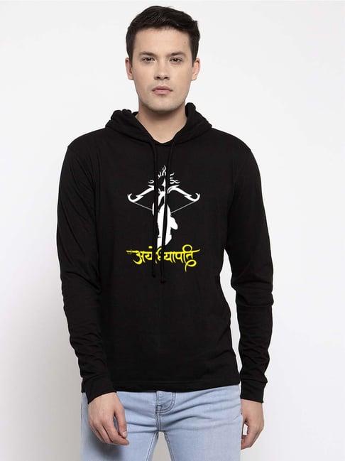 friskers black slim fit graphic print hooded t-shirt