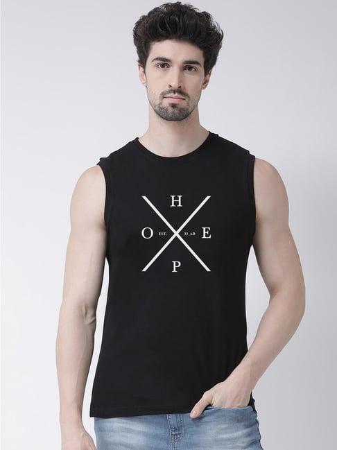 friskers black slim fit graphic print sleeveless t-shirt