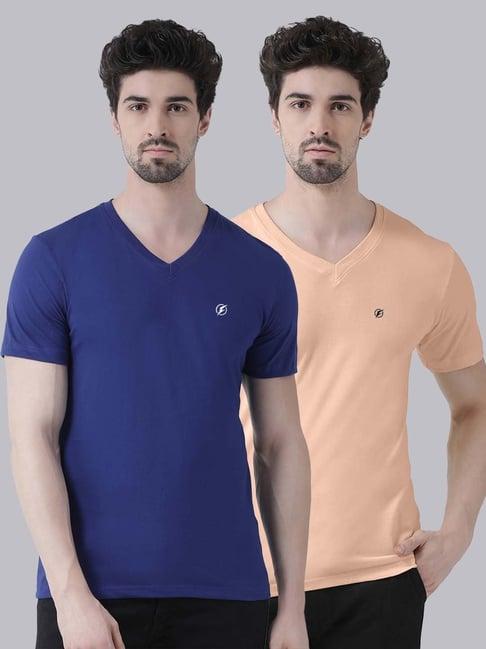 friskers blue & coral cotton slim fit t-shirt