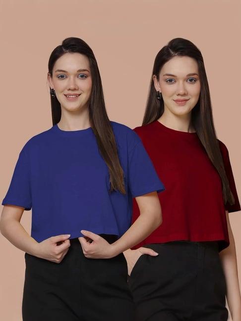 friskers blue & maroon cotton cropped t-shirt - pack of 2