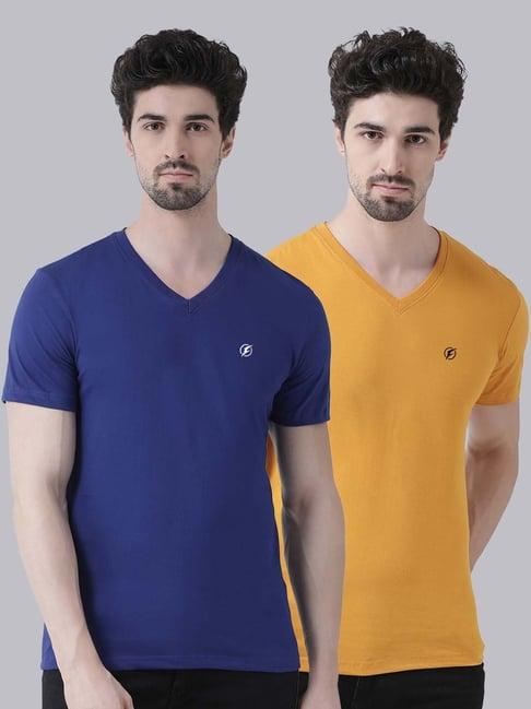 friskers blue & mustard cotton slim fit t-shirt