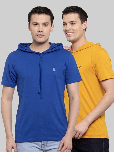 friskers blue & mustard slim fit hooded t-shirt - pack of 2