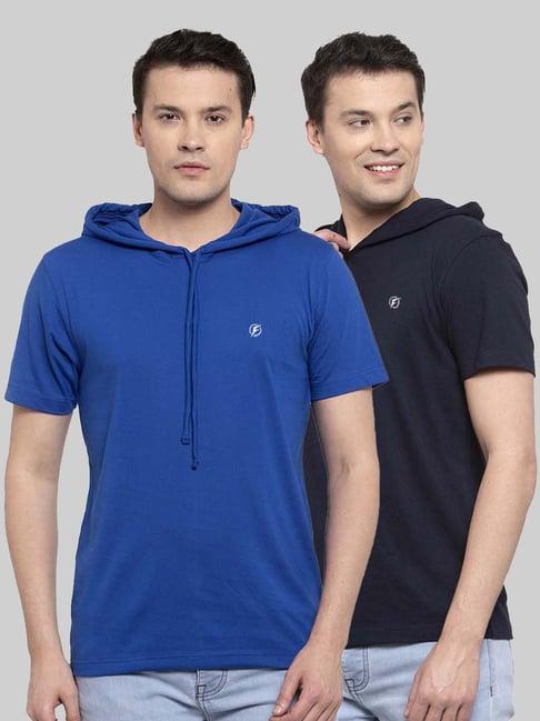 friskers blue & navy slim fit hooded t-shirt - pack of 2