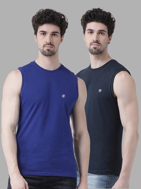 friskers blue & navy slim fit sleeveless t-shirt - pack of 2