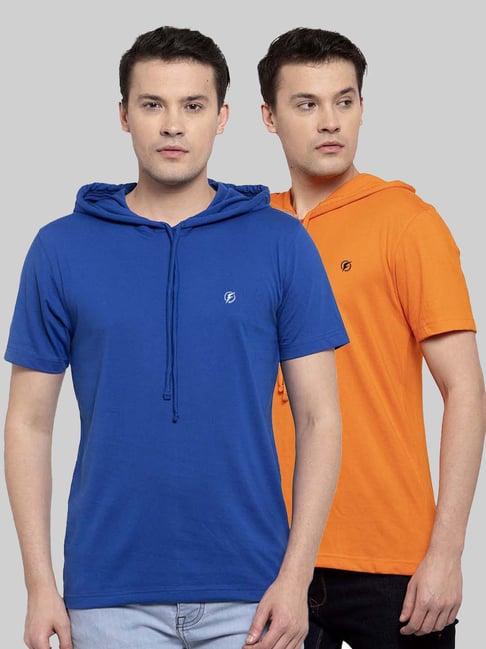 friskers blue & orange slim fit hooded t-shirt - pack of 2