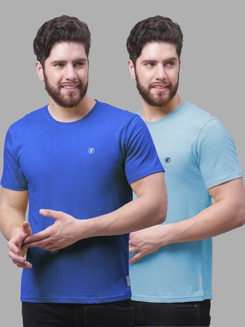 friskers blue & turquoise slim fit crew t-shirt - pack of 2