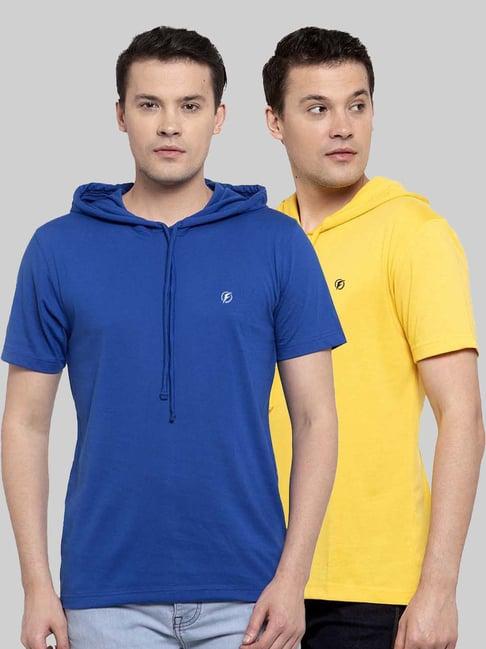 friskers blue & yellow slim fit hooded t-shirt - pack of 2