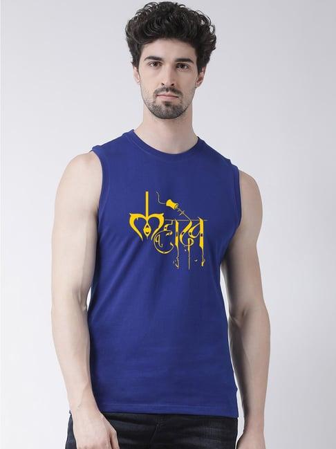 friskers blue slim fit graphic print sleeveless t-shirt