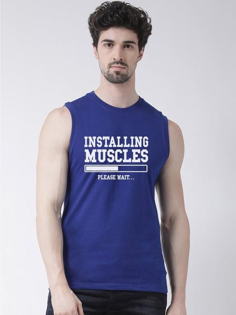 friskers blue slim fit graphic print sleeveless t-shirt