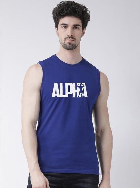 friskers blue slim fit graphic print sleeveless t-shirt