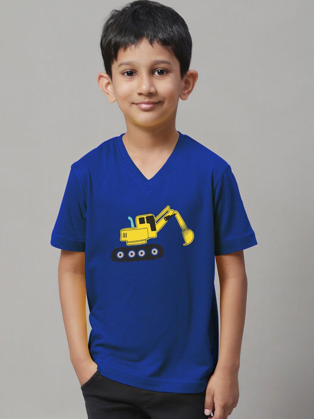 friskers boys blue typography printed v-neck applique slim fit t-shirt