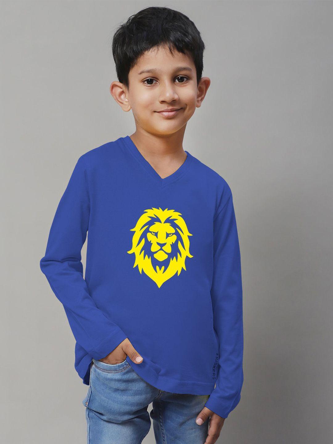 friskers boys blue typography printed v-neck applique t-shirt