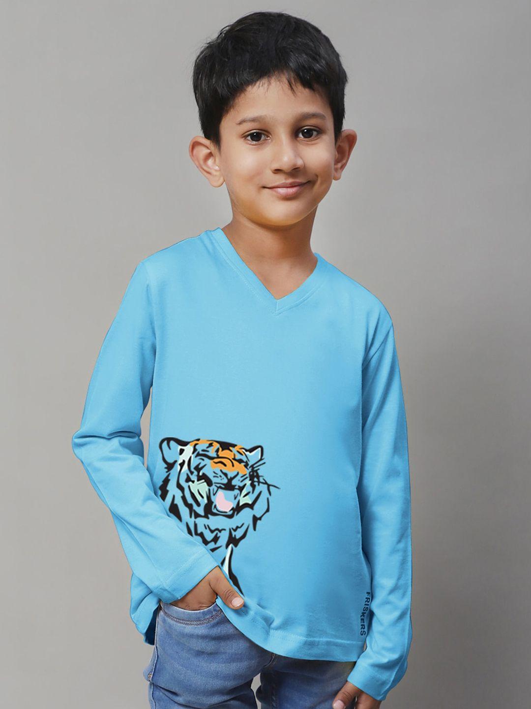 friskers boys graphic printed v-neck long sleeve cotton slim fit t-shirt