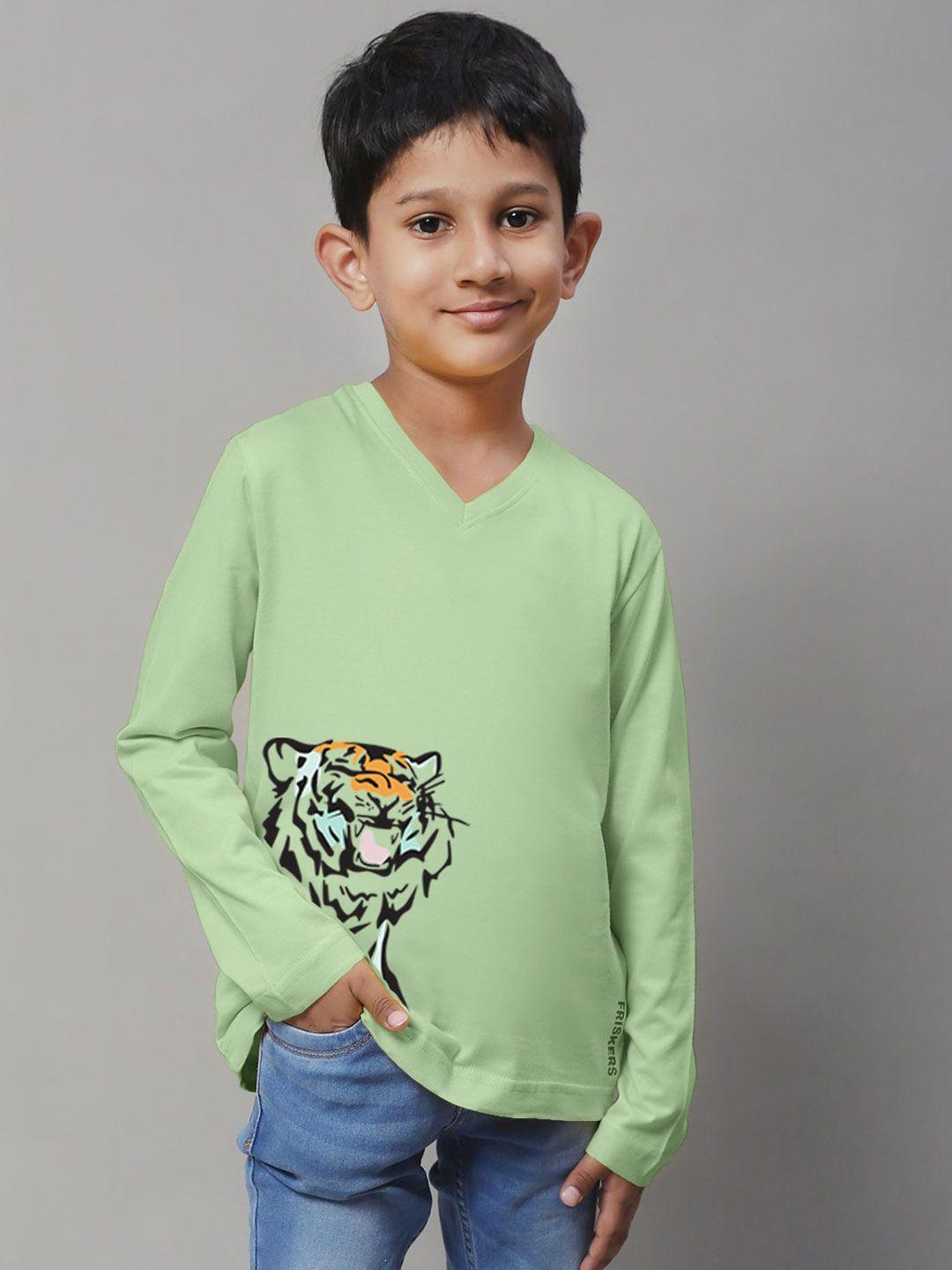 friskers boys graphic printed v-neck long sleeve cotton slim fit t-shirt