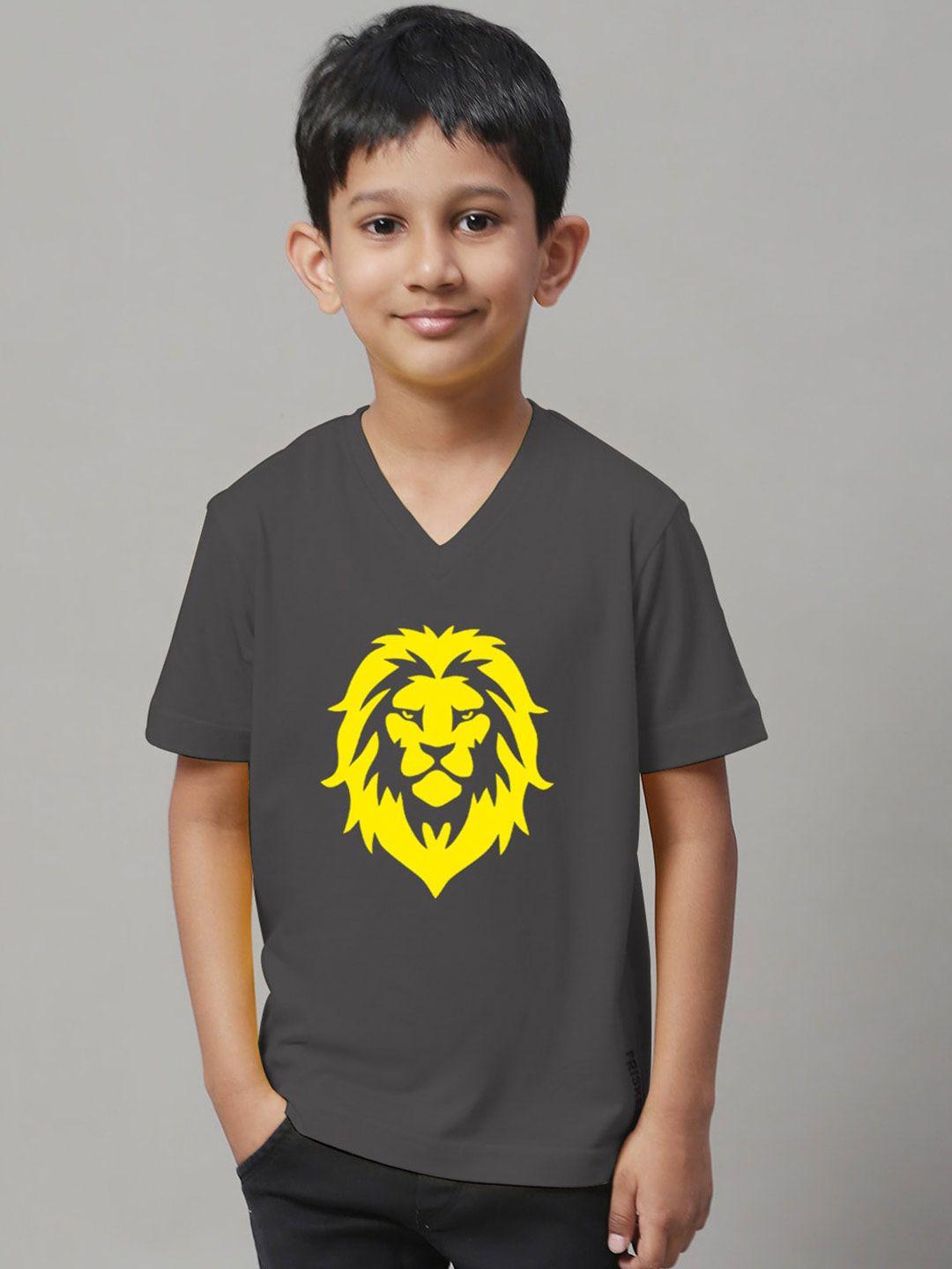 friskers boys grey printed v-neck raw edge t-shirt