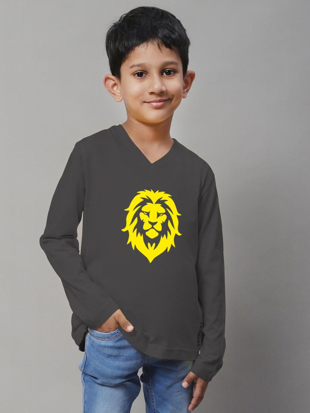 friskers boys grey typography printed v-neck applique t-shirt