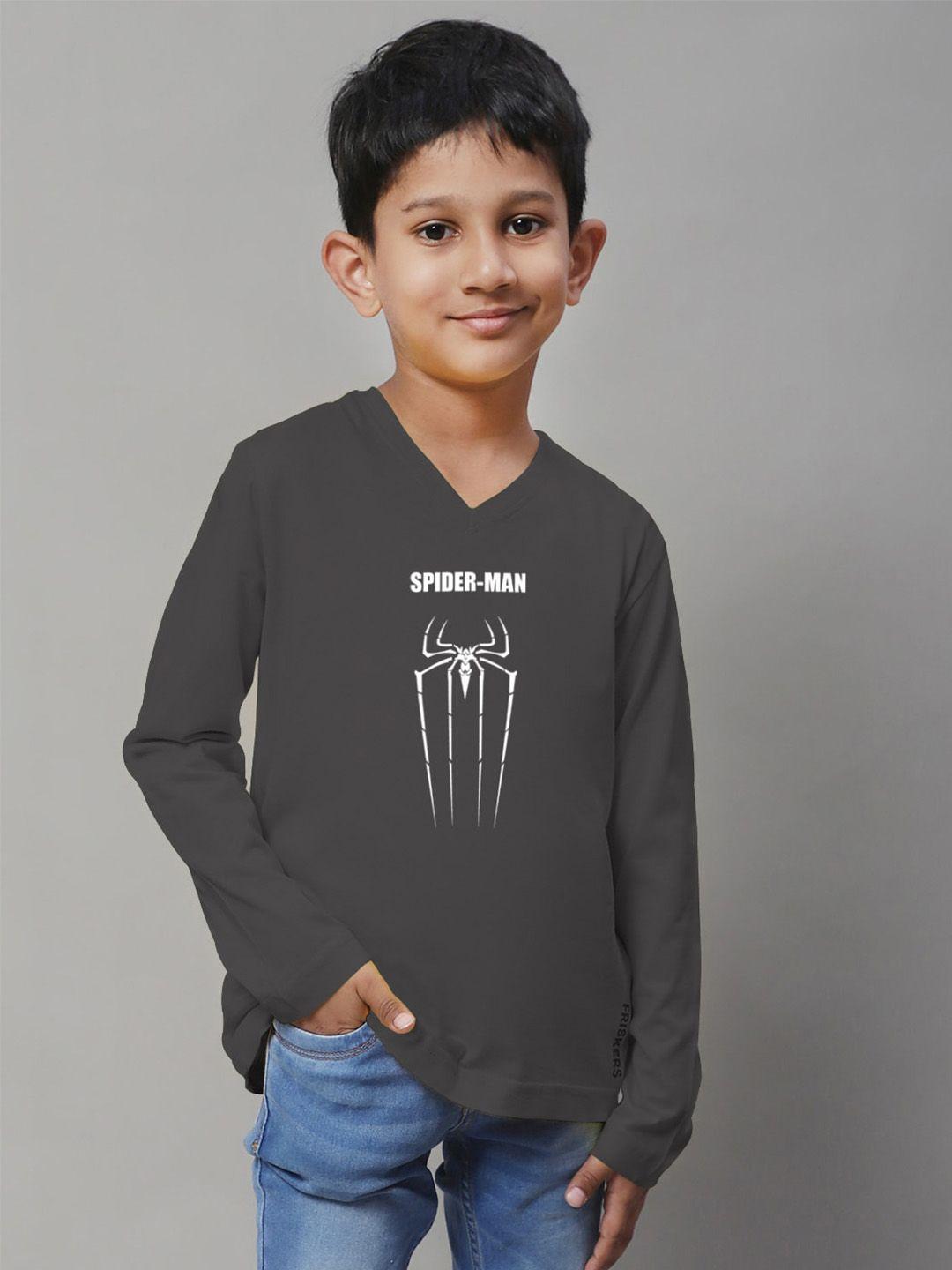 friskers boys grey typography printed v-neck applique t-shirt