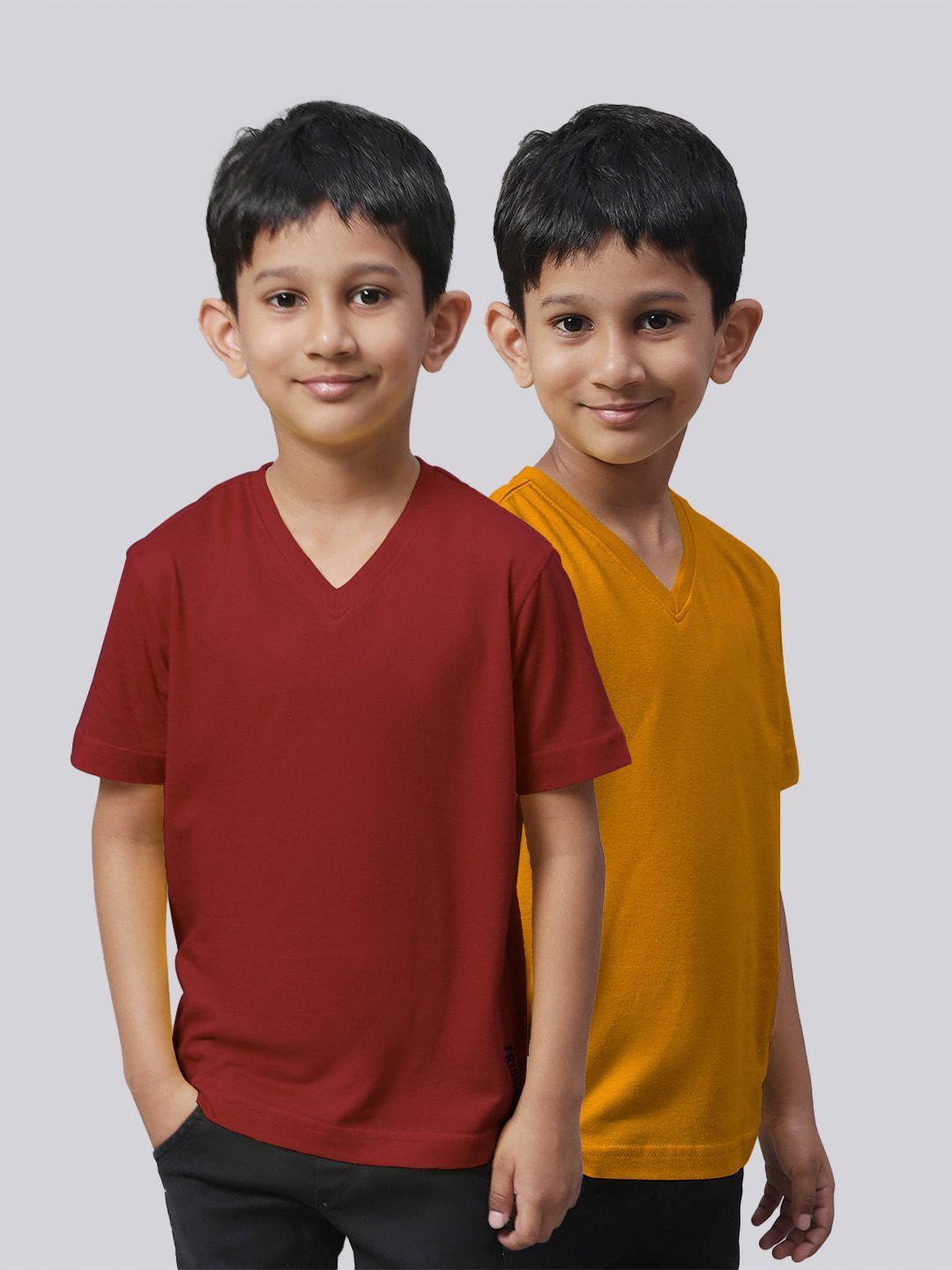 friskers boys maroon 2 v-neck pockets t-shirt