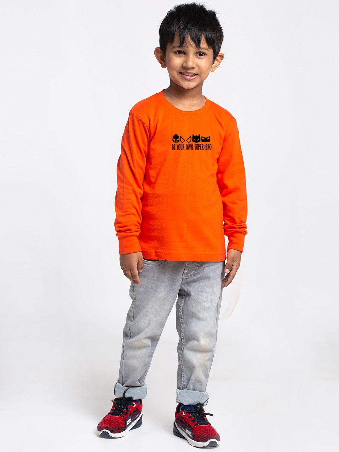 friskers boys orange typography printed applique slim fit t-shirt