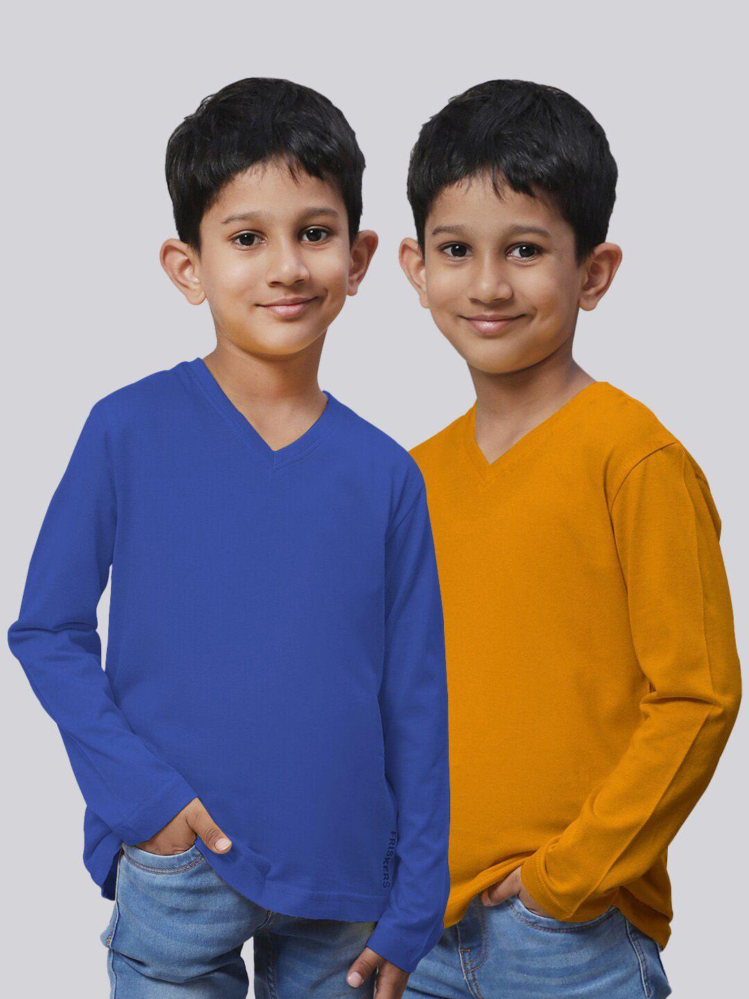 friskers boys pack of 2 v-neck long sleeves pure cotton t-shirts