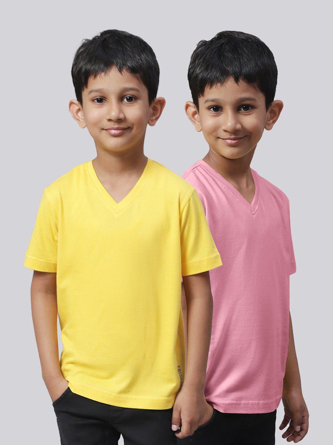 friskers boys pack of 2 v-neck pure cotton sports t-shirt
