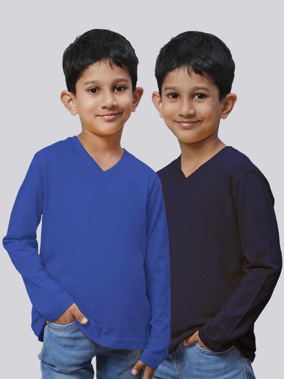 friskers boys pack of 2 v-neck pure cotton t-shirts
