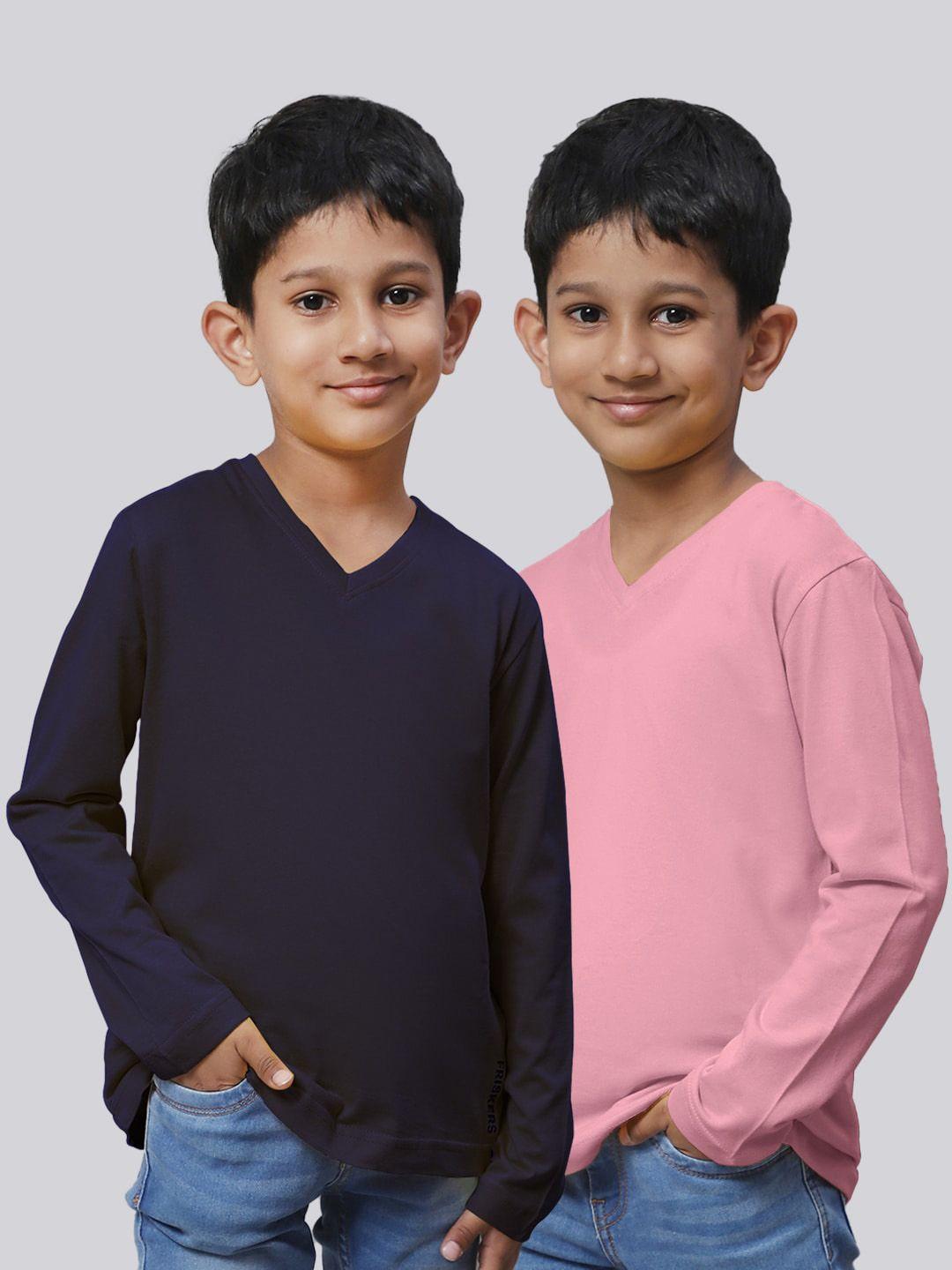 friskers boys pack of 2 v-neck pure cotton t-shirts