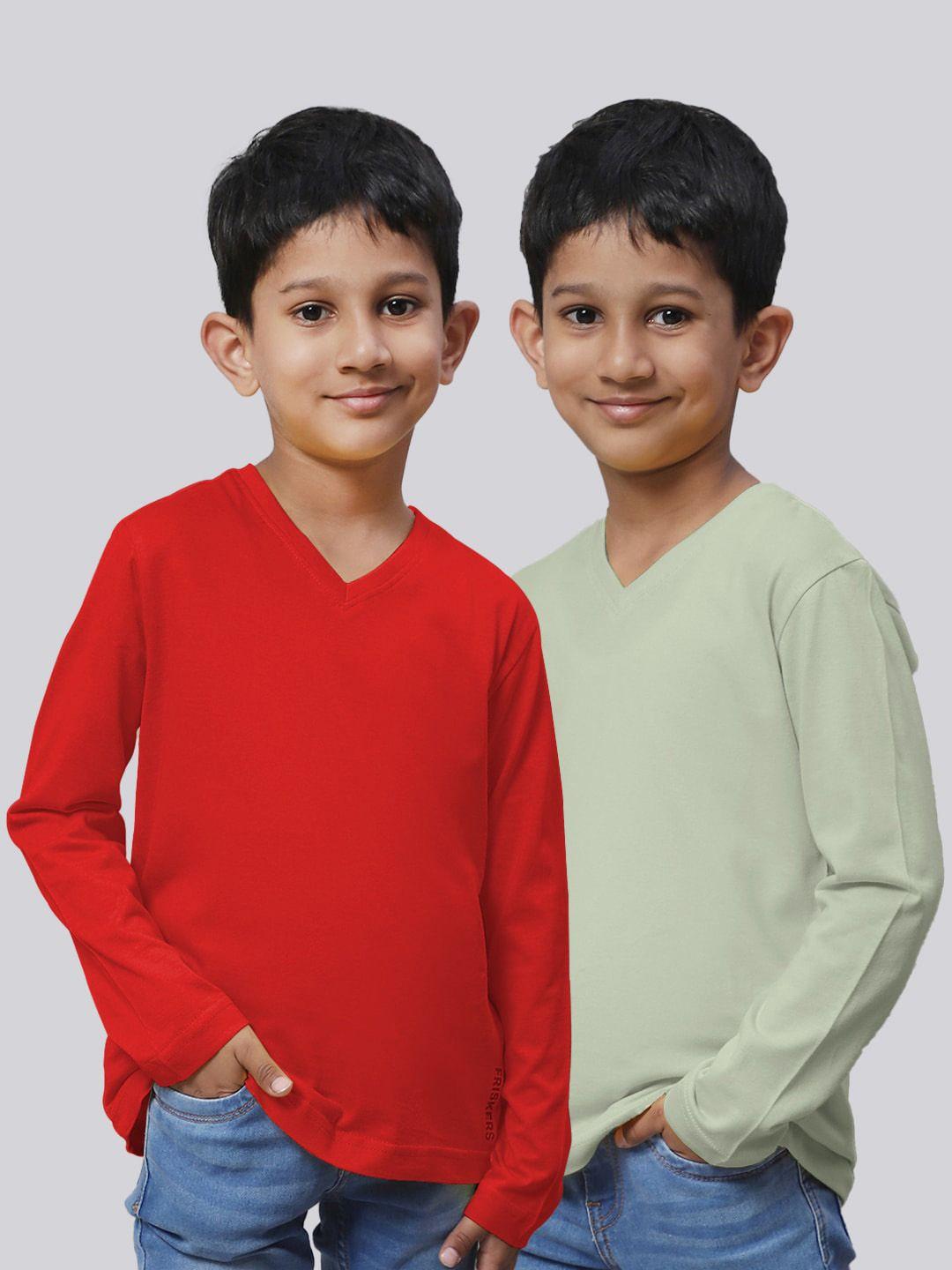 friskers boys pack of 2 v-neck pure cotton t-shirts