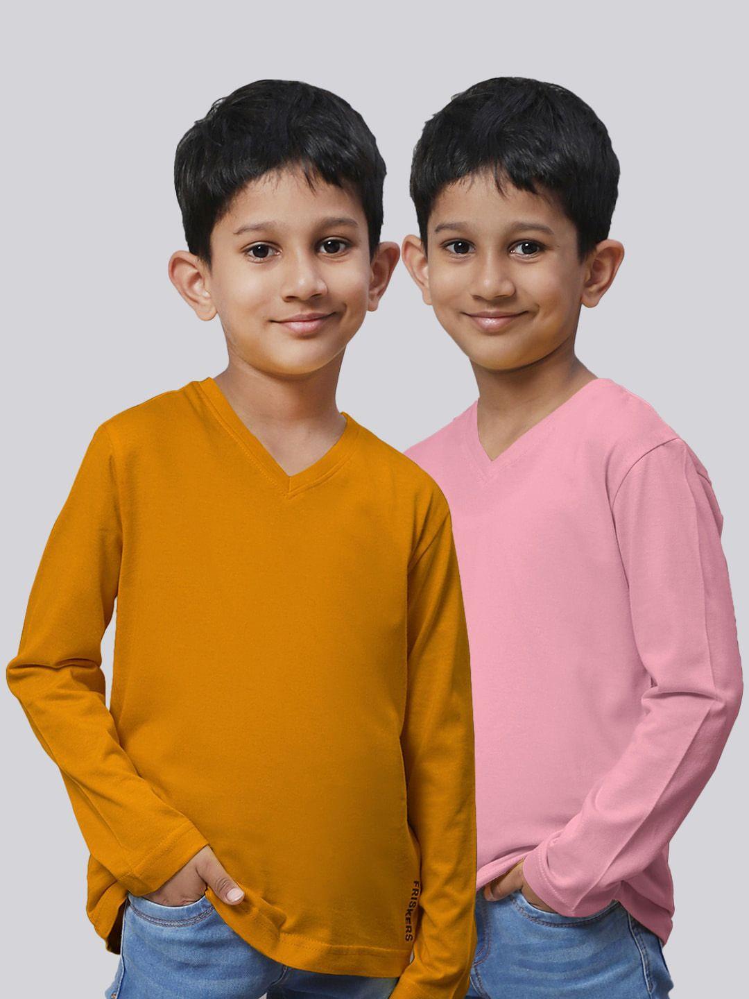 friskers boys pack of 2 v-neck pure cotton t-shirts