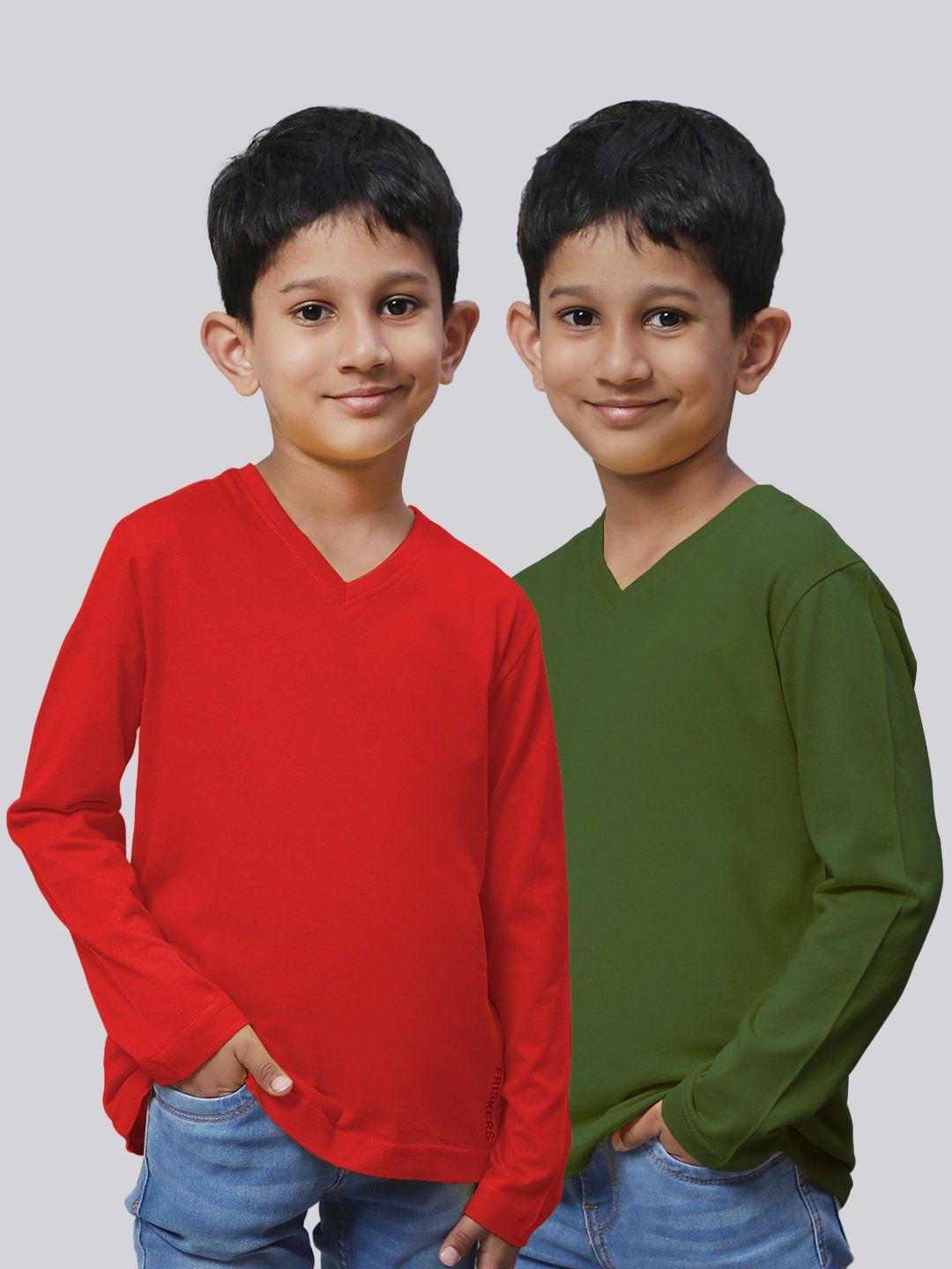 friskers boys pack of 2 v-neck pure cotton t-shirts