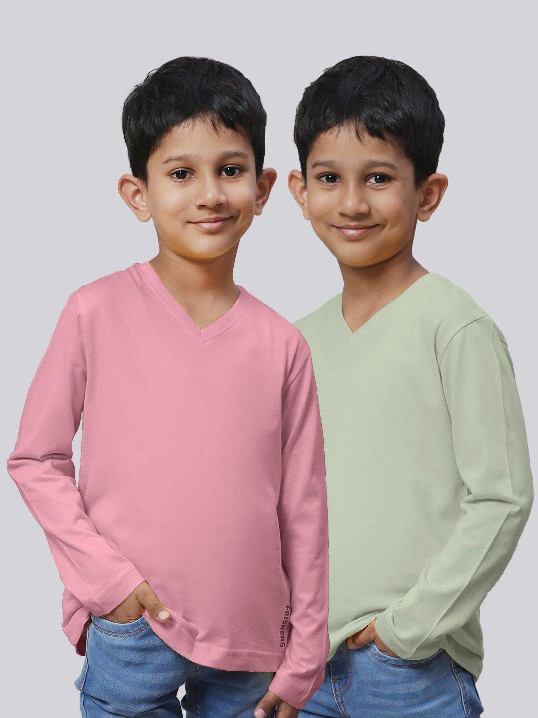 friskers boys pack of 2 v-neck pure cotton t-shirts