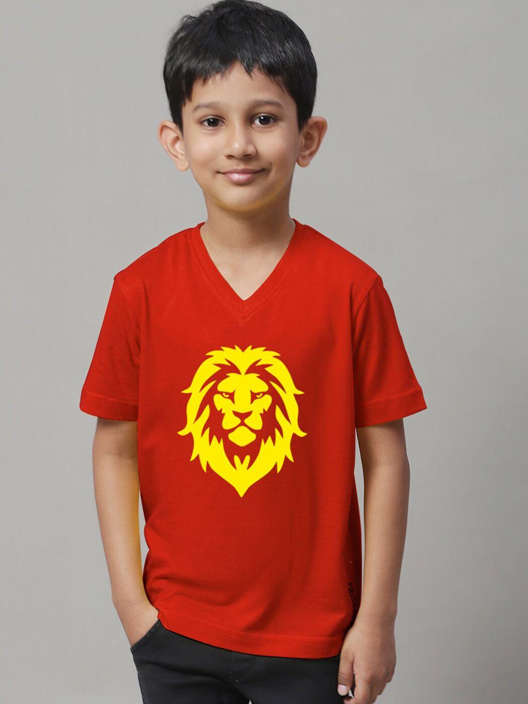 friskers boys red printed v-neck raw edge t-shirt